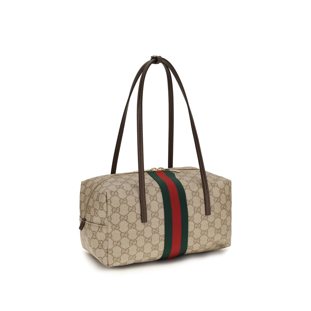 Gucci GG Supreme Web Boston Melrose Shoulder Bag in Beige Ebony