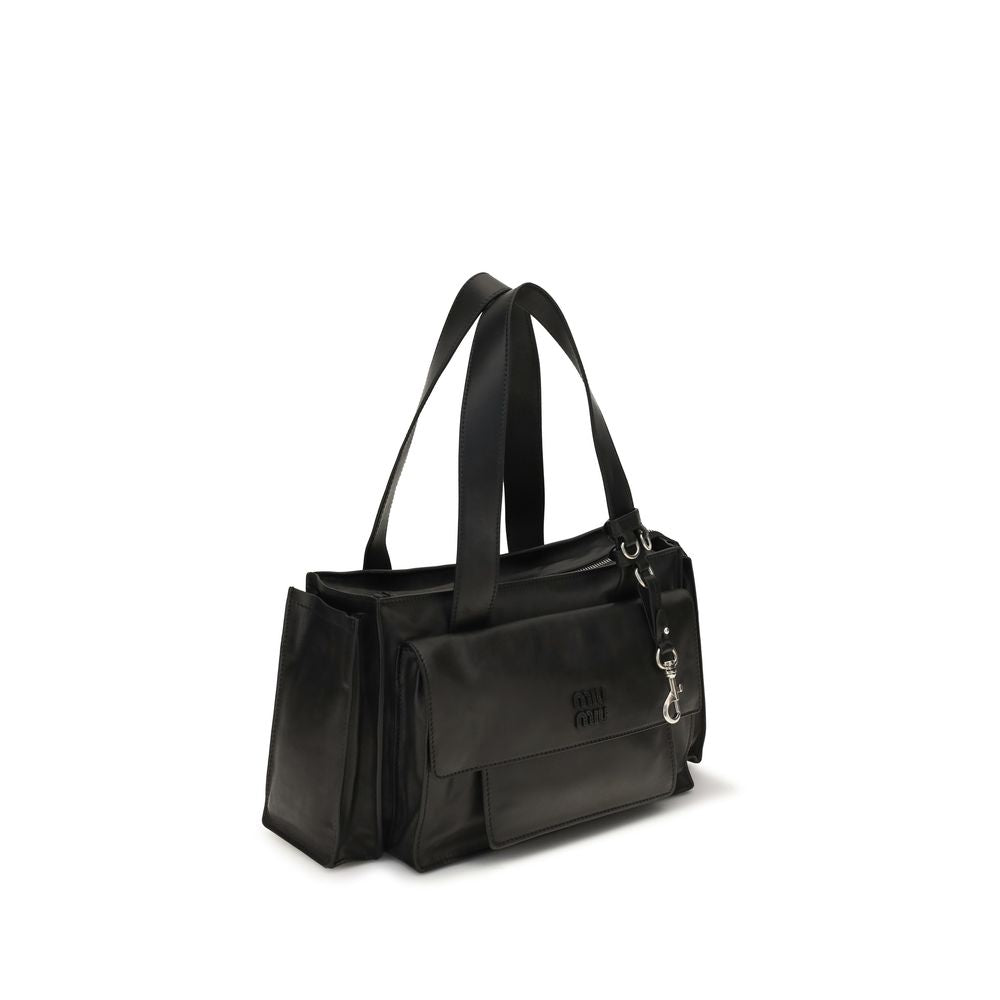 Miu Miu Utilitaire Leather Shoulder Bag Black