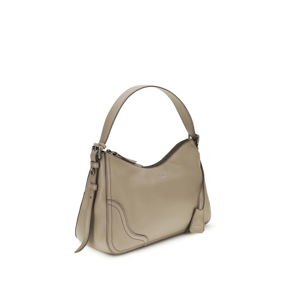 Prada Aimée Large Shoulder Bag in Beige Leather