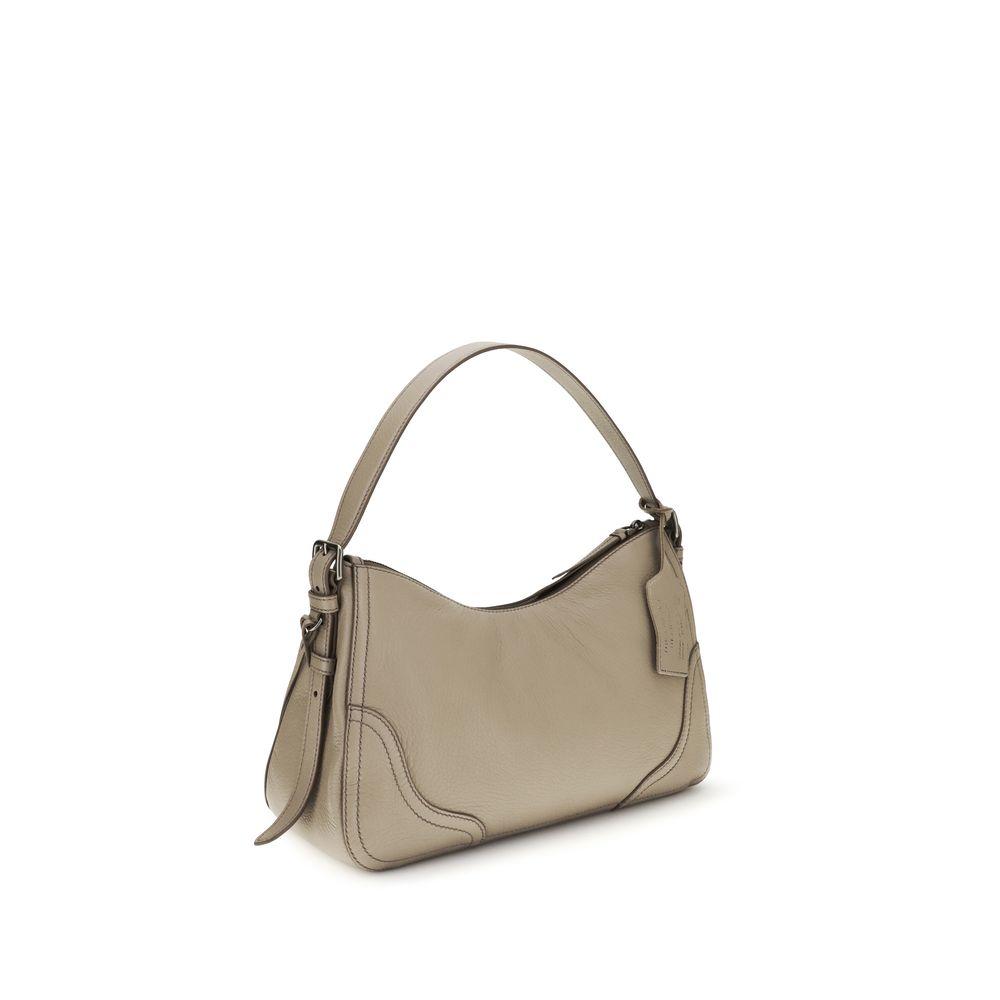 Prada Aimée Large Shoulder Bag in Beige Leather