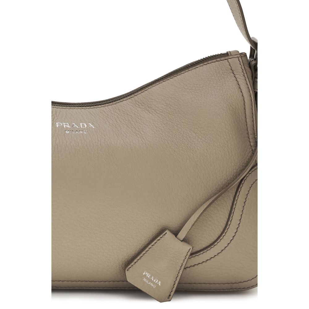 Prada Aimée Large Shoulder Bag in Beige Leather