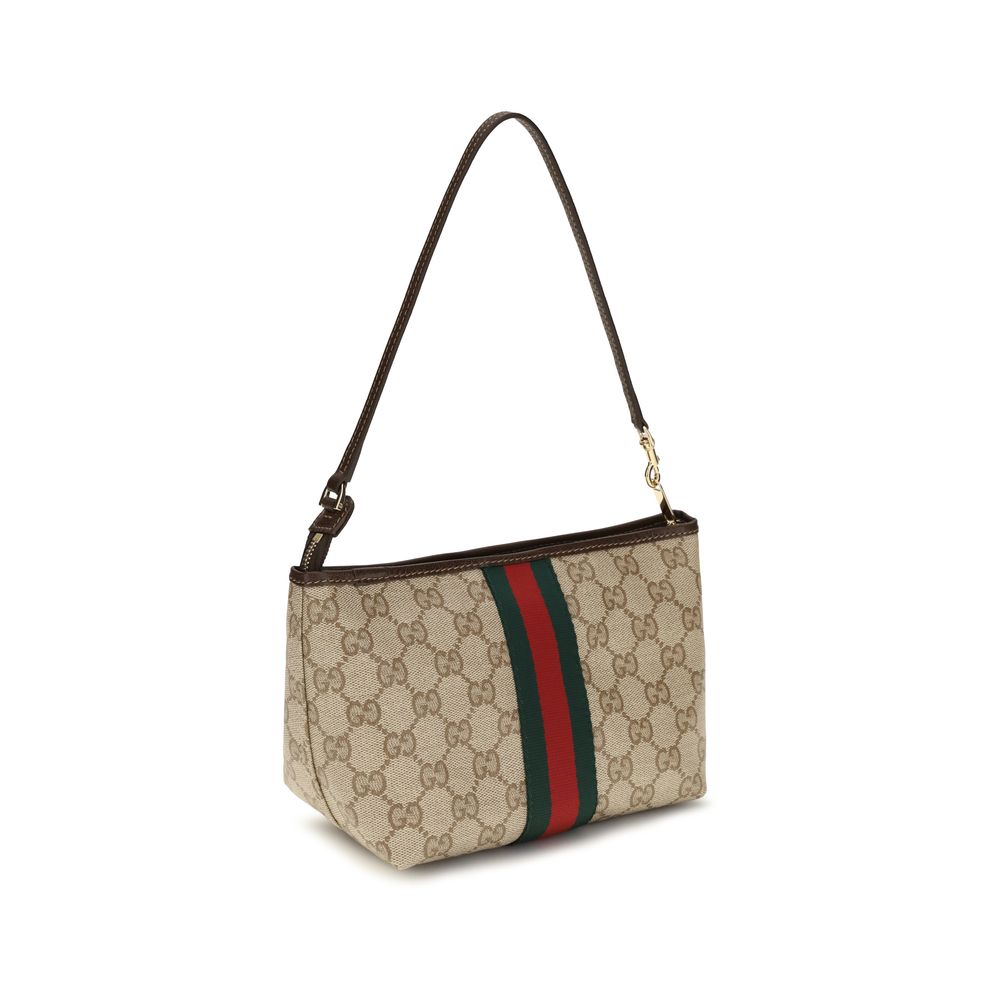 Gucci Web GG Canvas Small Pouch Shoulder Bag Beige