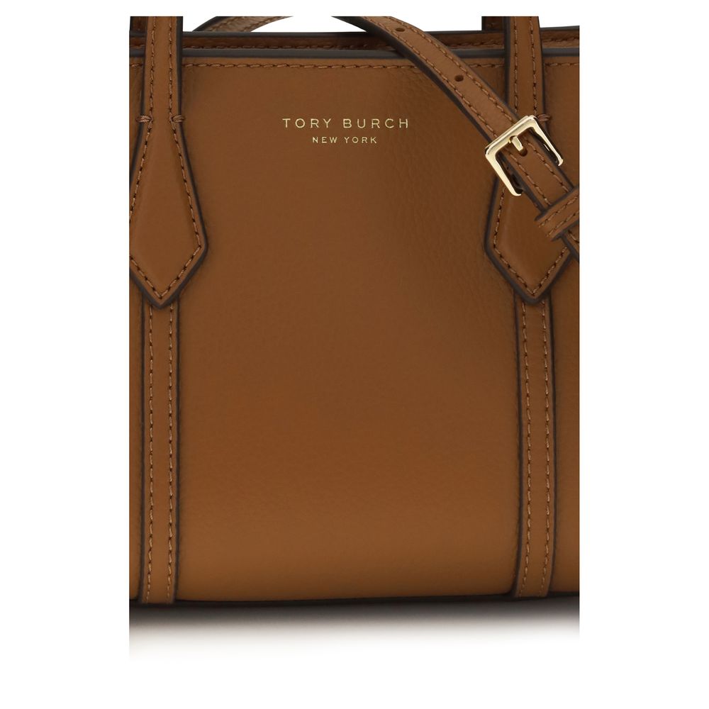 Tory Burch Perry Mini Calf Leather Tote Bag Brown