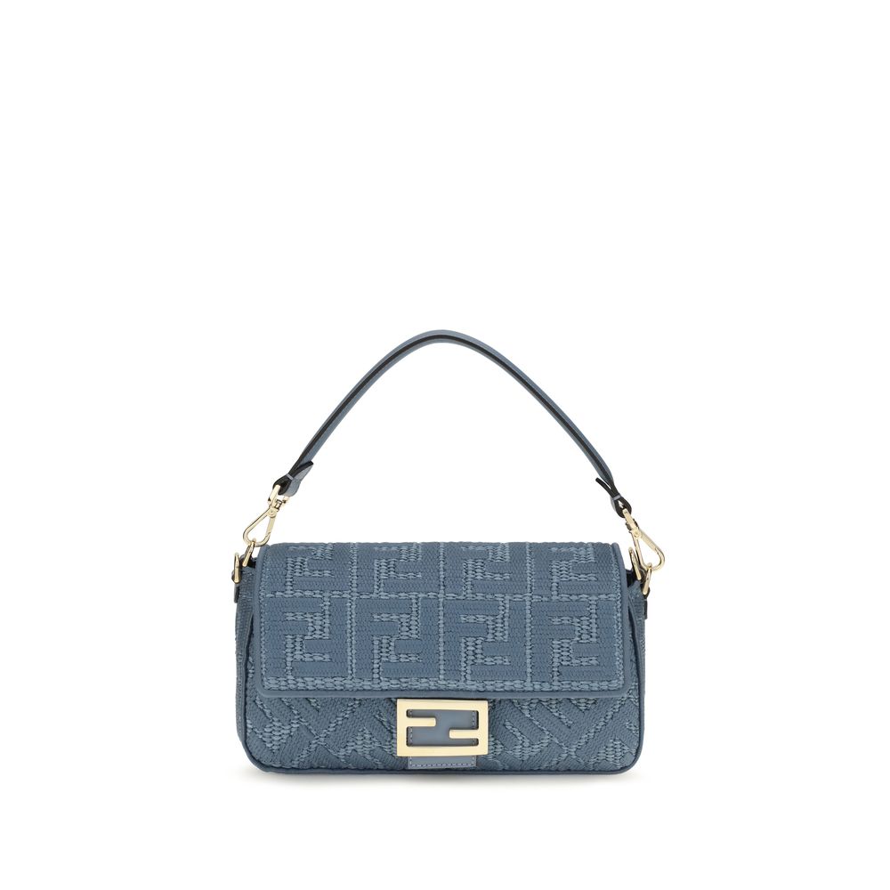 Fendi Baguette Medium Woven Raffia Shoulder Bag Blue