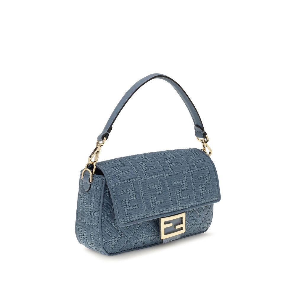 Fendi Baguette Medium Woven Raffia Shoulder Bag Blue