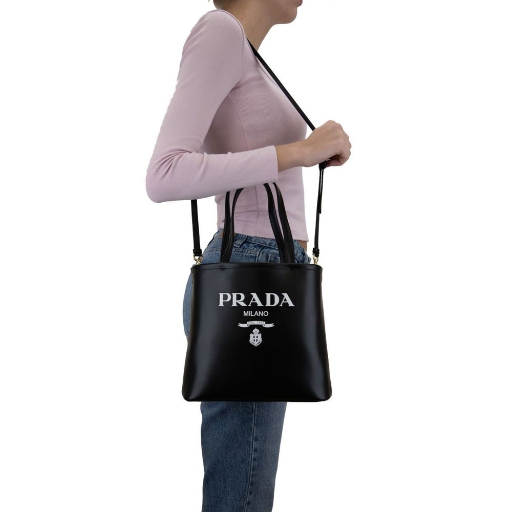 Prada Small Black Calfskin Leather Tote Bag
