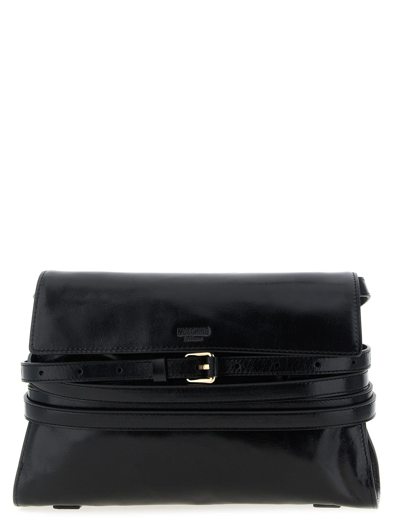 Moschino Tie Me Leather Crossbody Bag Black