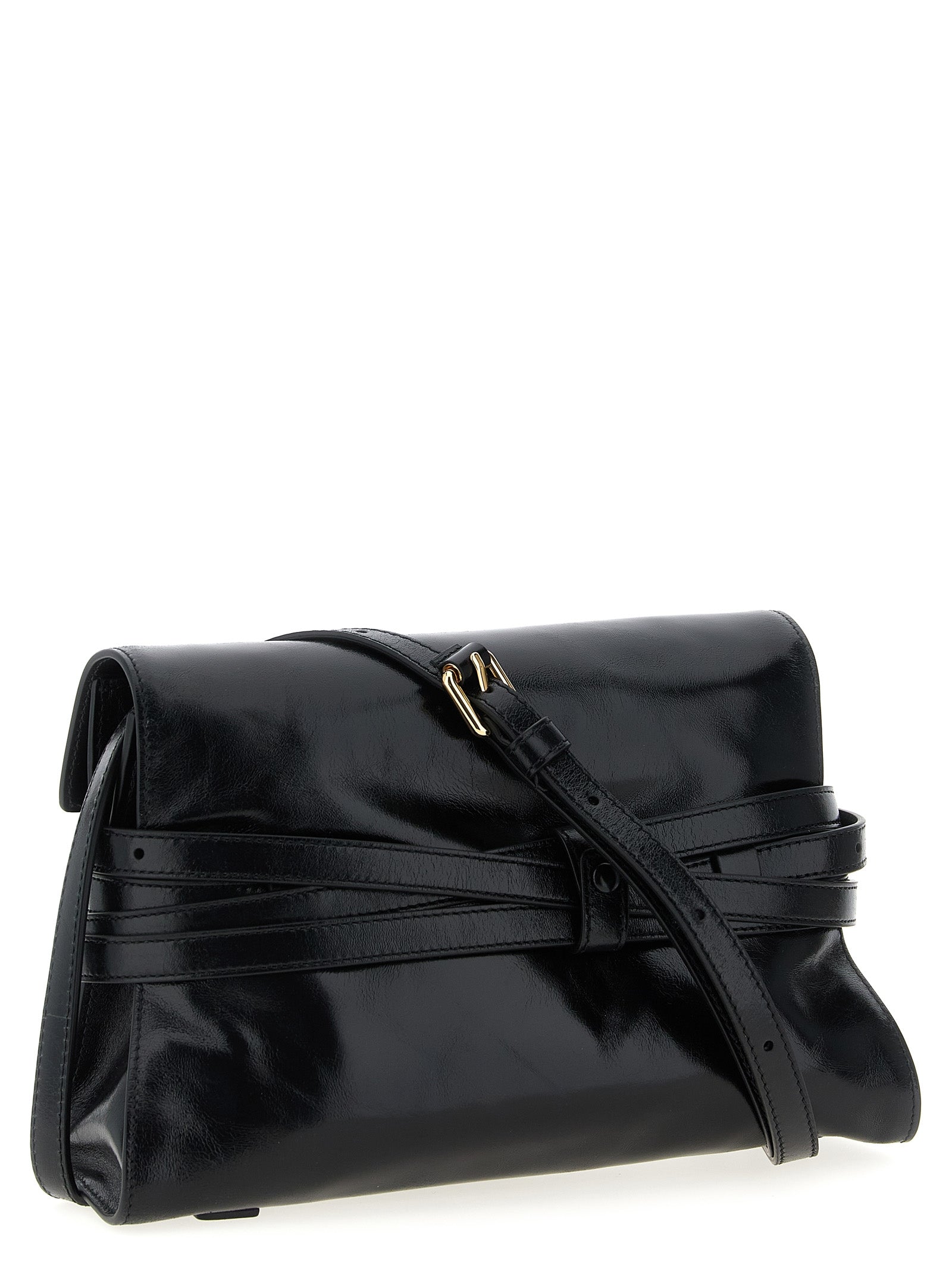 Moschino Tie Me Leather Crossbody Bag Black