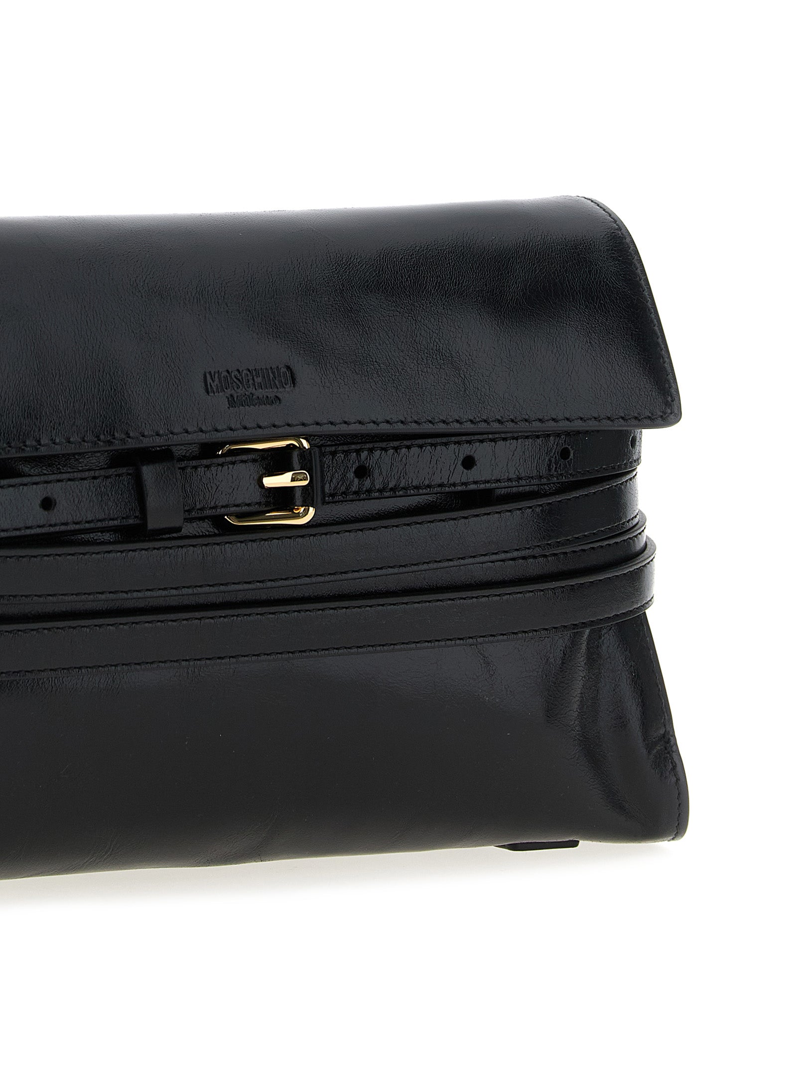 Moschino Tie Me Leather Crossbody Bag Black