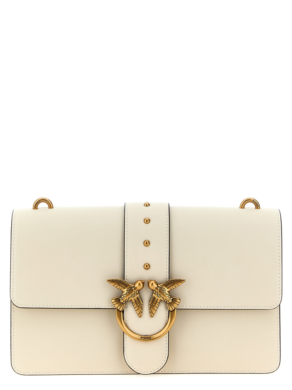 Pinko Love One Classic Goat Leather Crossbody Bag Ivory