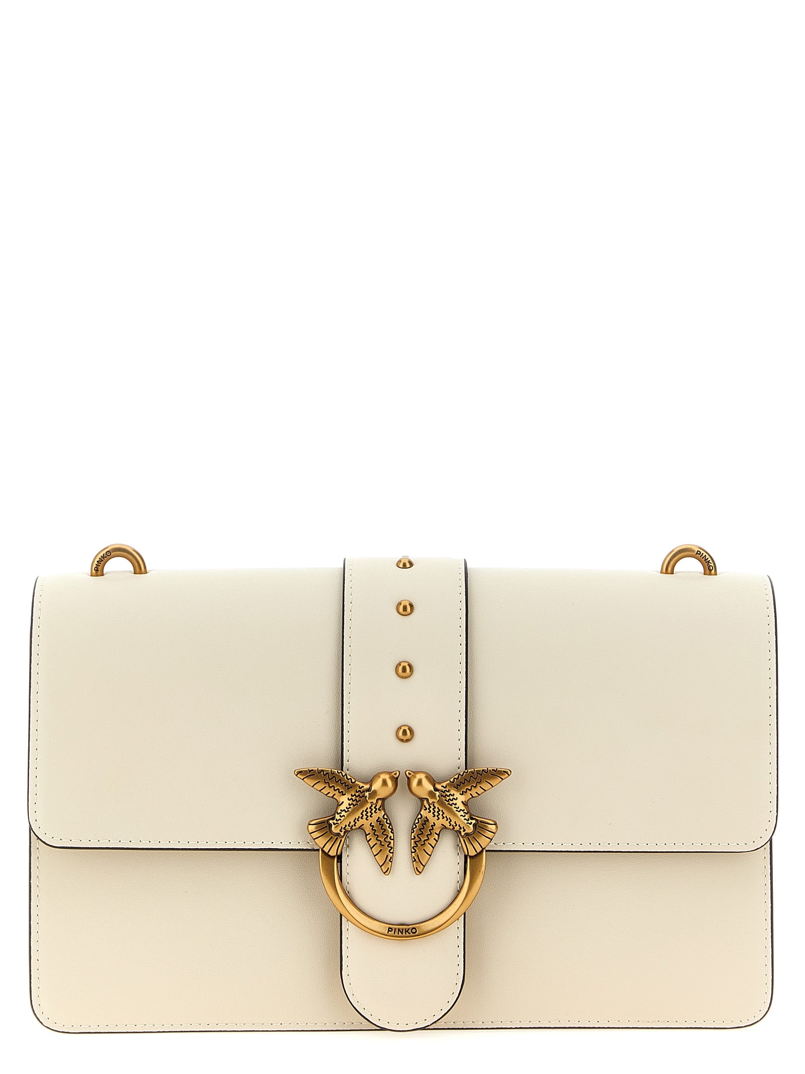 Pinko Love One Classic Goat Leather Crossbody Bag Ivory