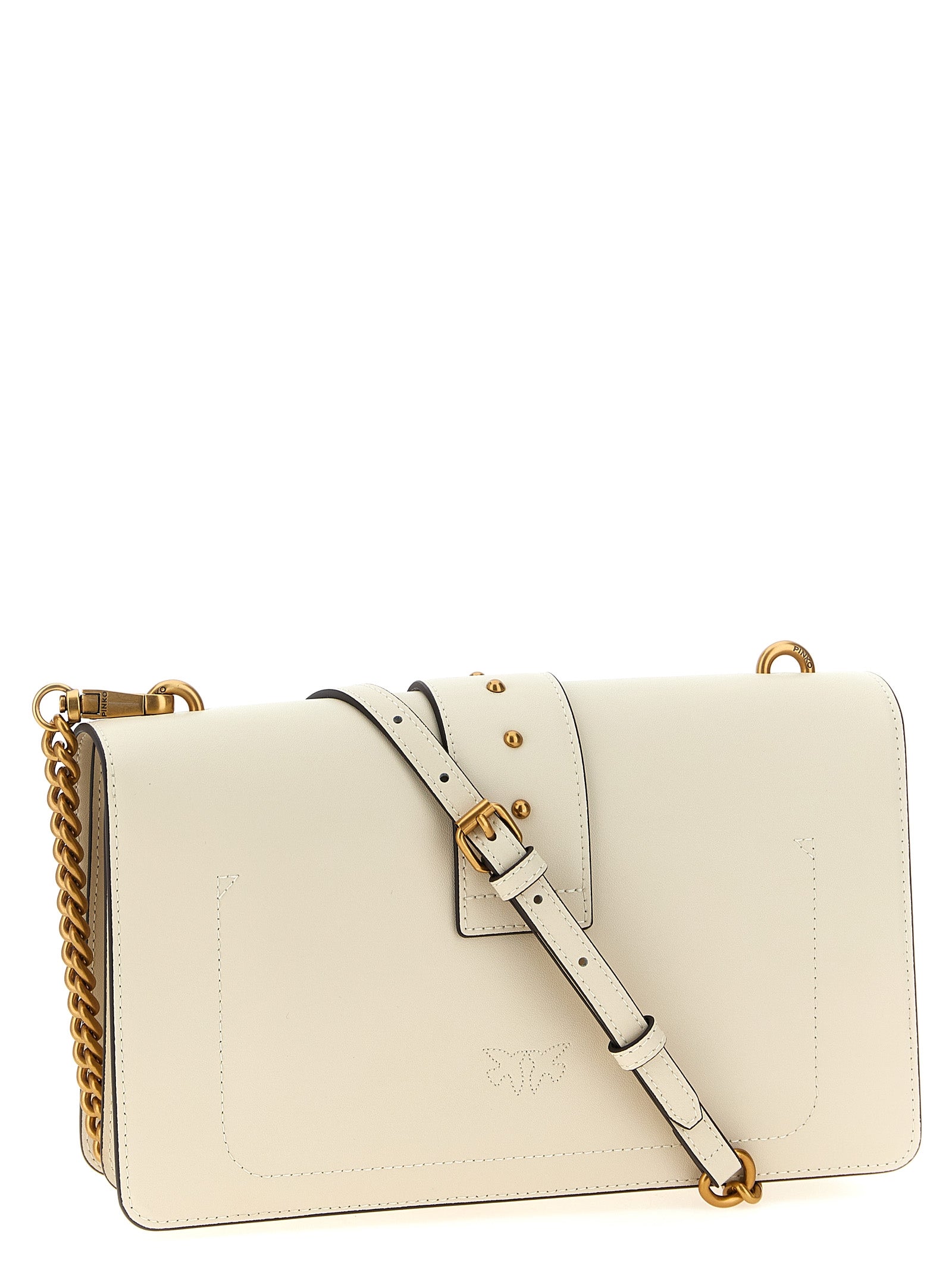 Pinko Love One Classic Goat Leather Crossbody Bag Ivory