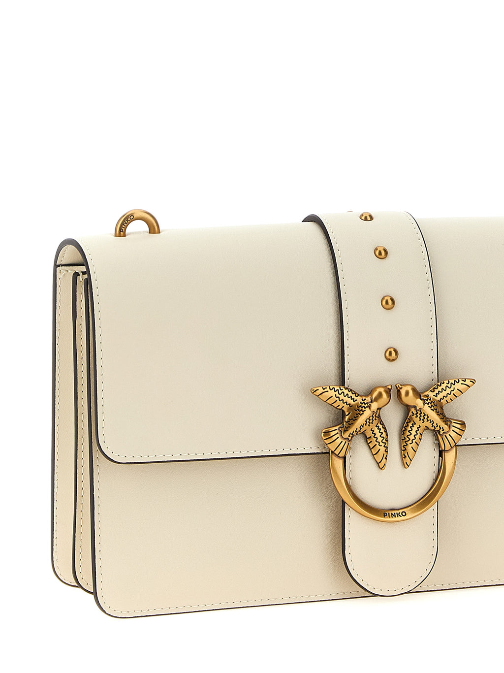 Pinko Love One Classic Goat Leather Crossbody Bag Ivory
