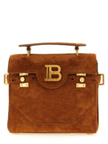 Balmain B-Buzz 23 Small Suede Leather Top Handle Bag Brown