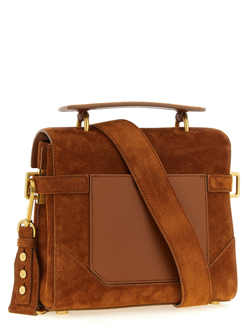 Balmain B-Buzz 23 Small Suede Leather Top Handle Bag Brown