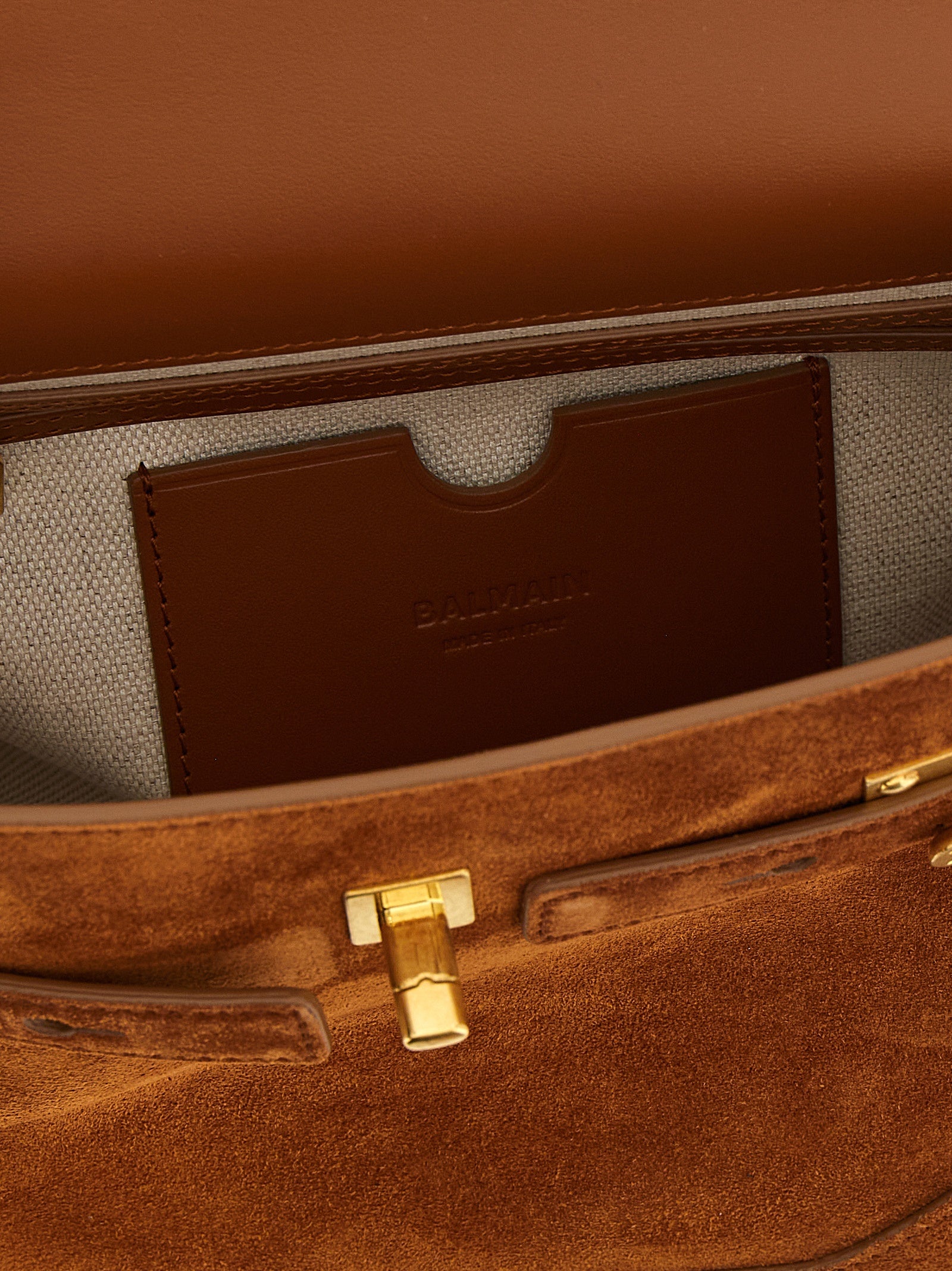 Balmain B-Buzz 23 Small Suede Leather Top Handle Bag Brown