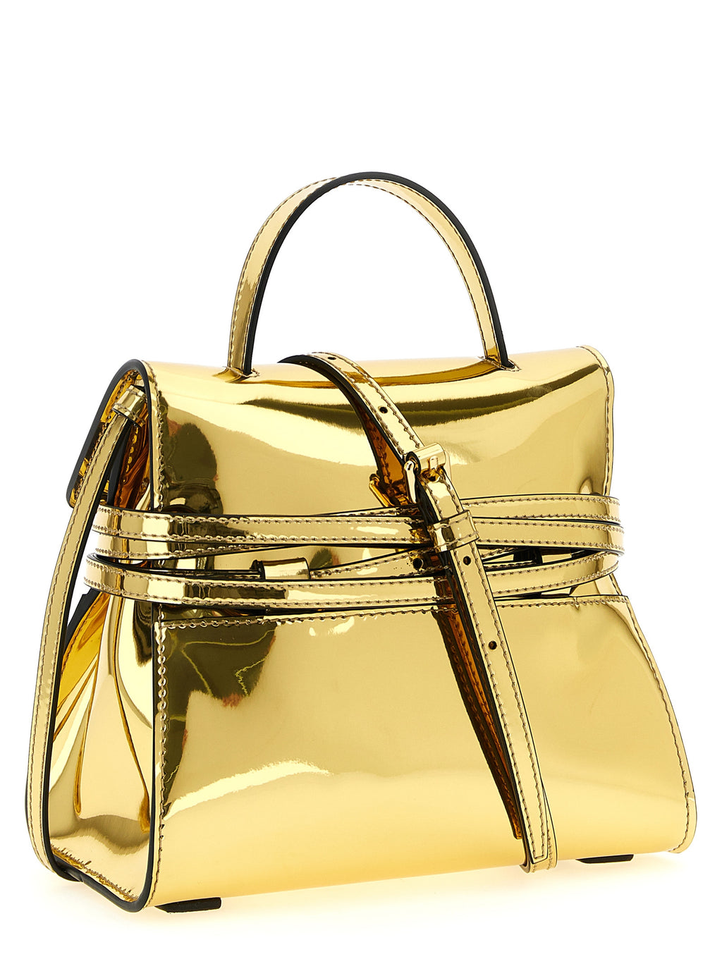 Moschino Tie Me Small Gold Mirror Effect Handbag