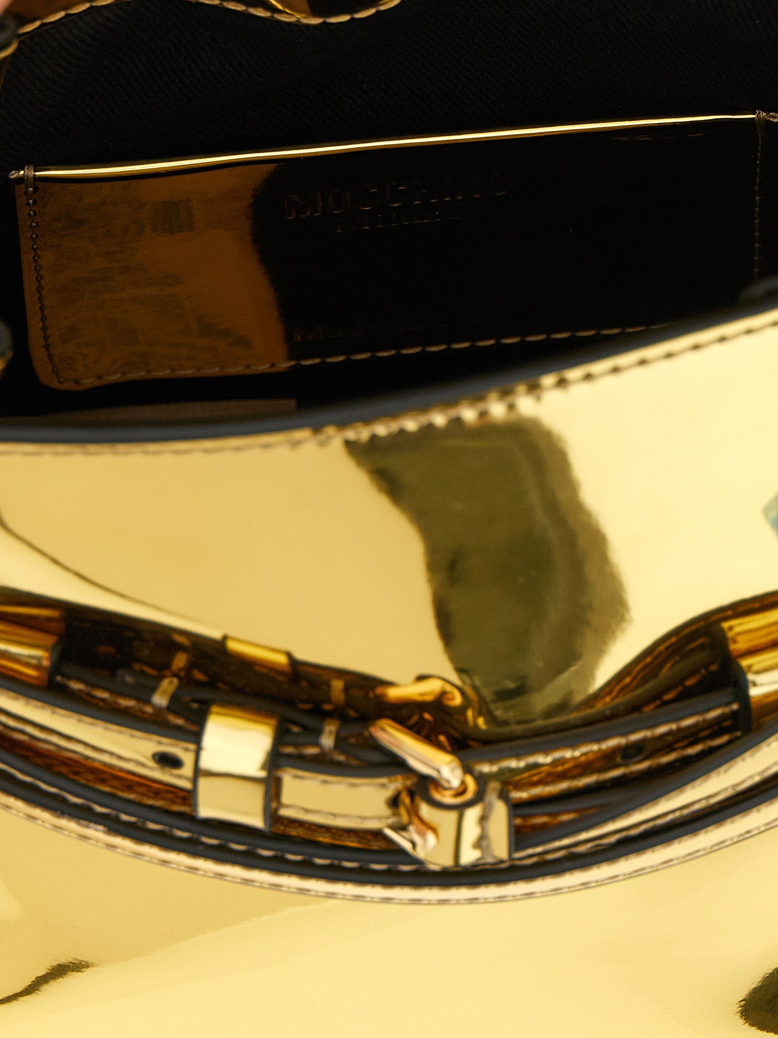 Moschino Tie Me Small Gold Mirror Effect Handbag