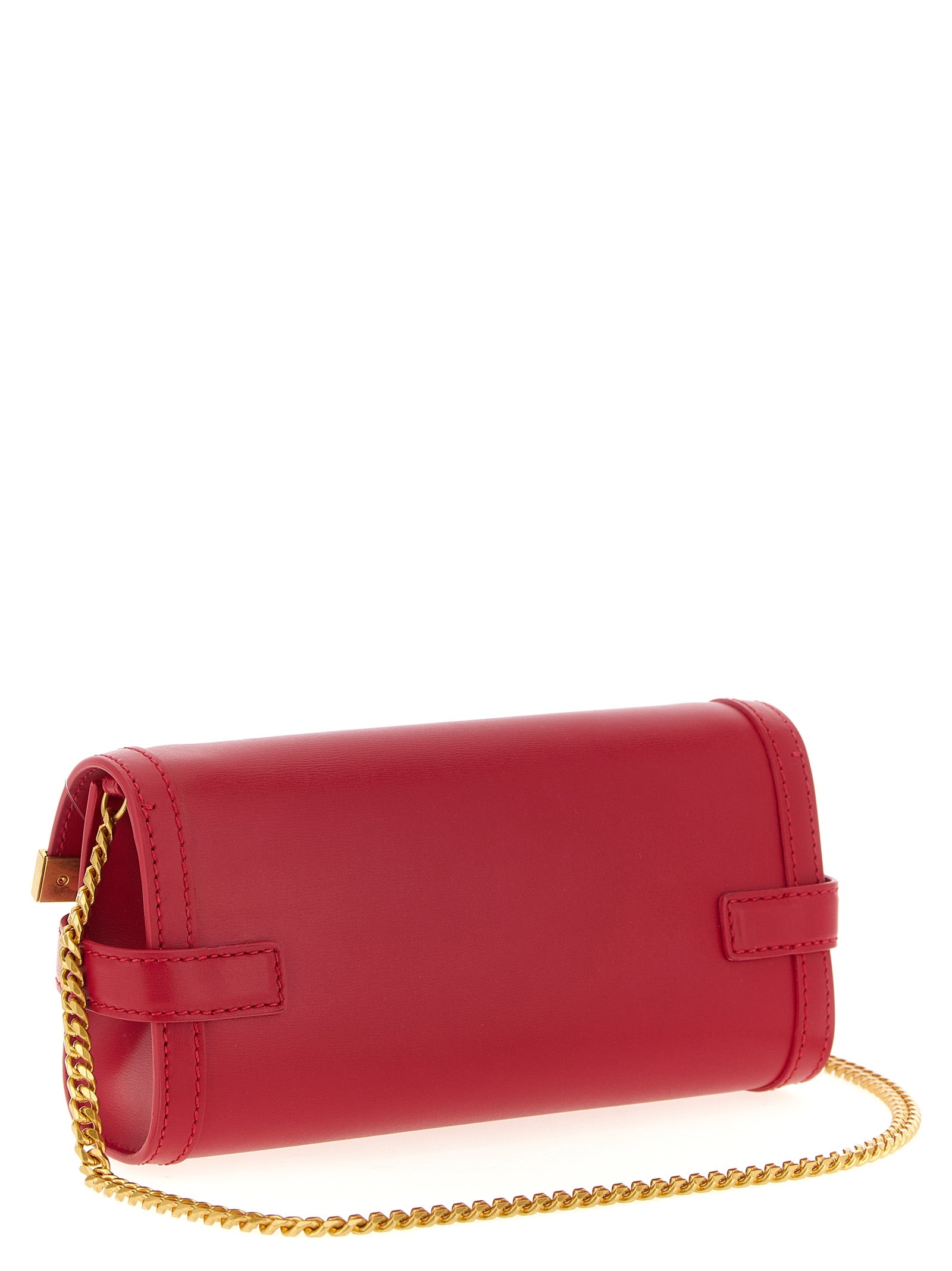 Balmain B-Buzz 23 Leather Wallet on Chain Fuchsia
