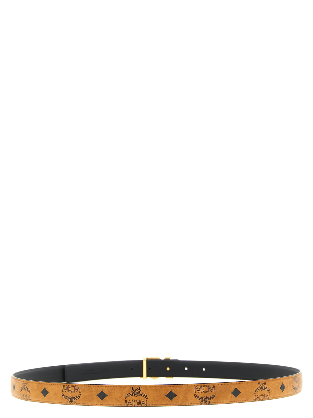 MCM Monogram Buckle Coated Canvas Belt Cognac Brown