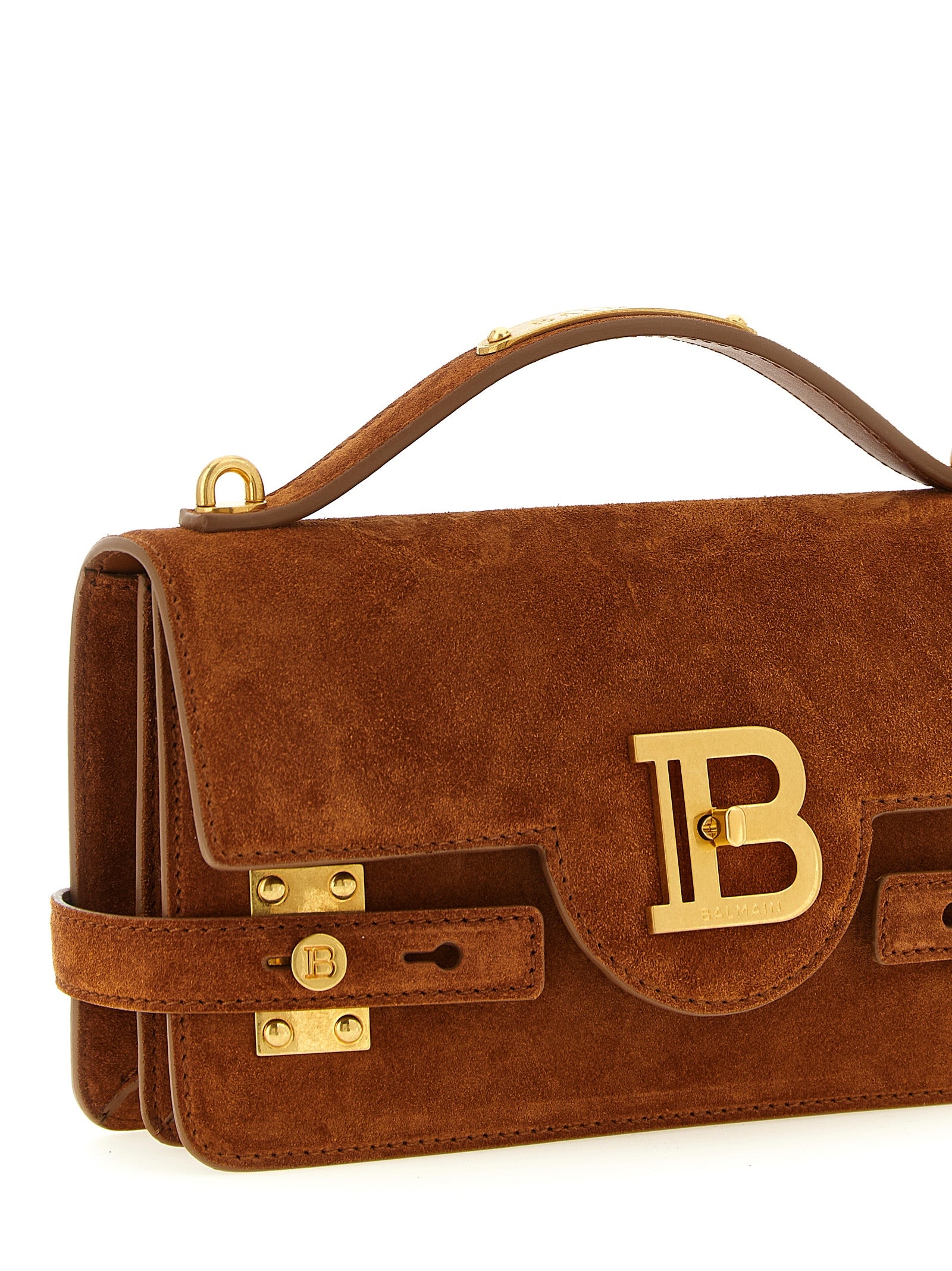 Balmain B-Buzz 24 Suede Handbag Cognac