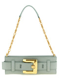 Balmain Anthem Calf Leather Clutch Bag Sage Green