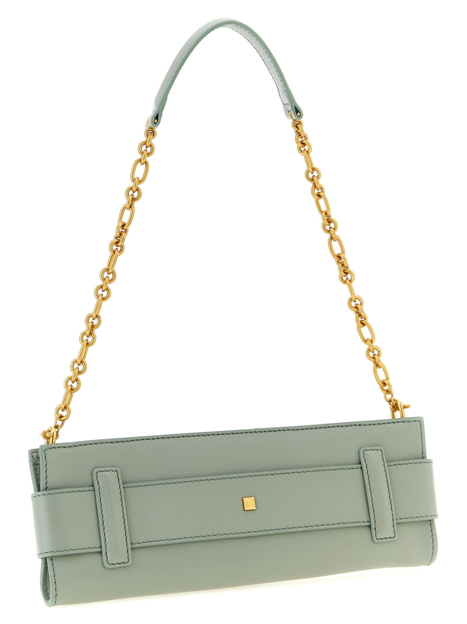 Balmain Anthem Calf Leather Clutch Bag Sage Green