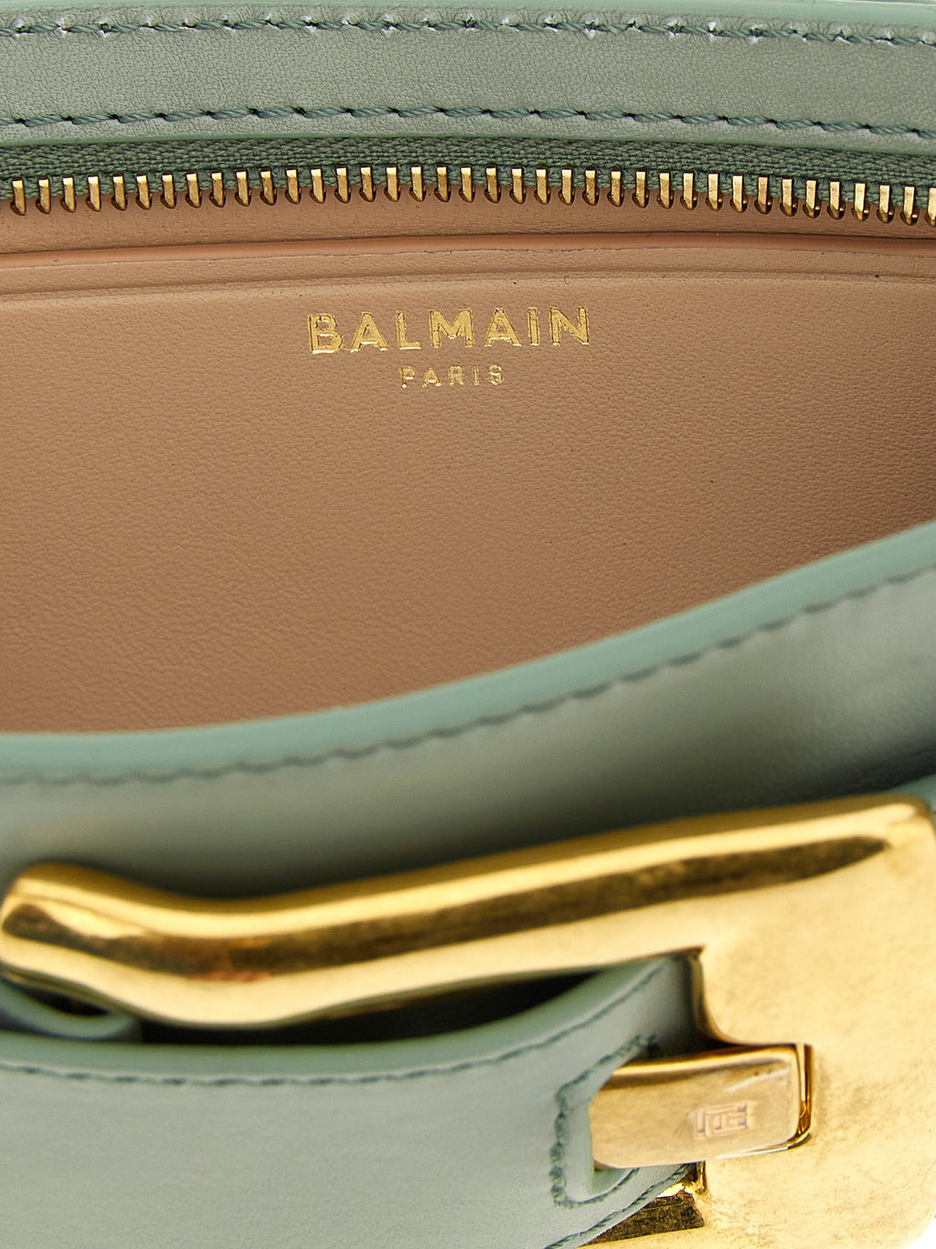 Balmain Anthem Calf Leather Clutch Bag Sage Green
