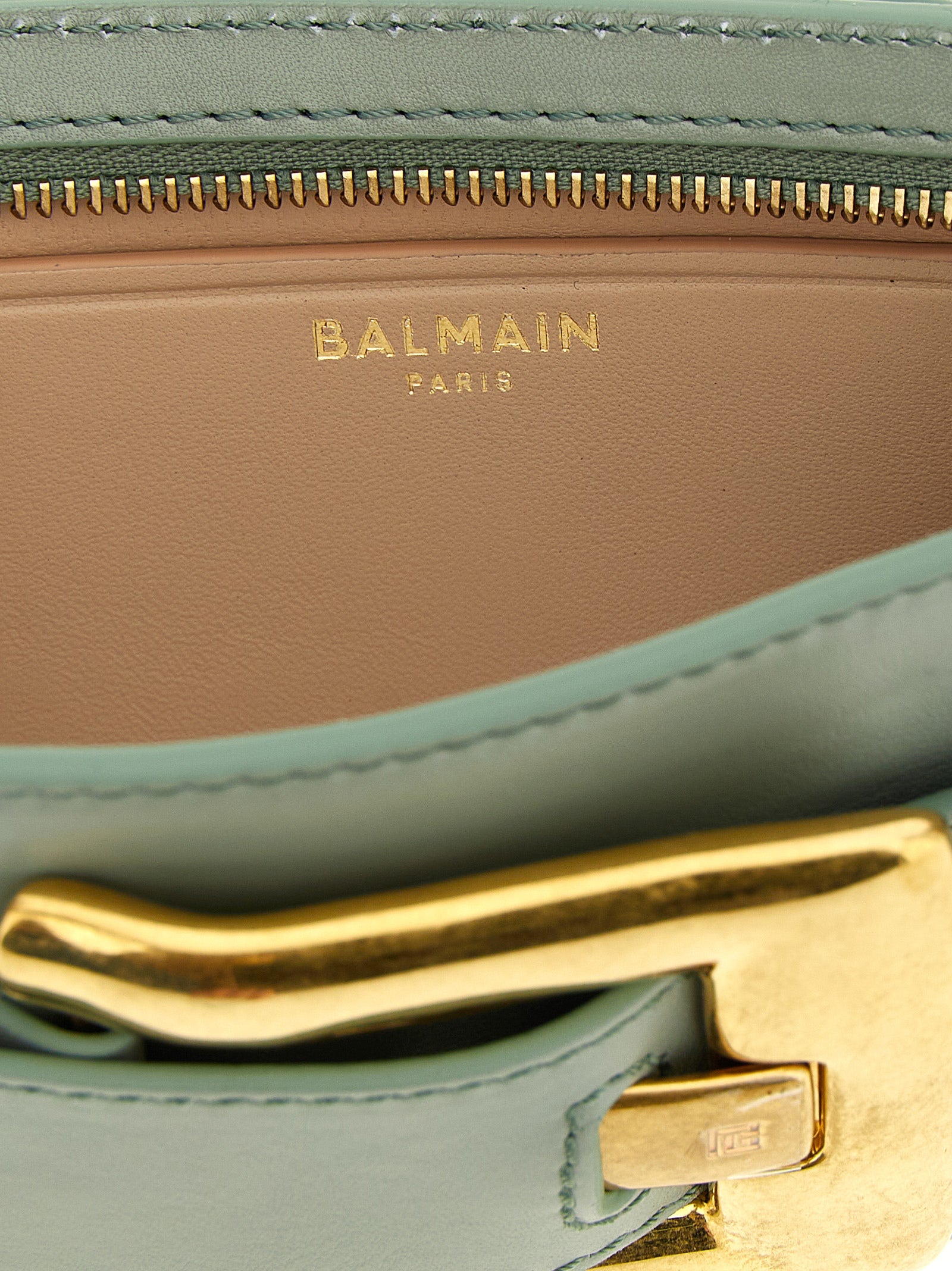 Balmain Anthem Calf Leather Clutch Bag Sage Green