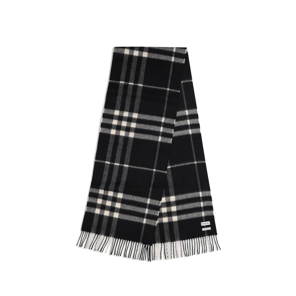 Burberry Check Embroidered Cashmere Scarf Black