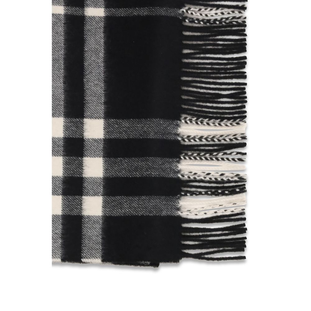 Burberry Check Embroidered Cashmere Scarf Black