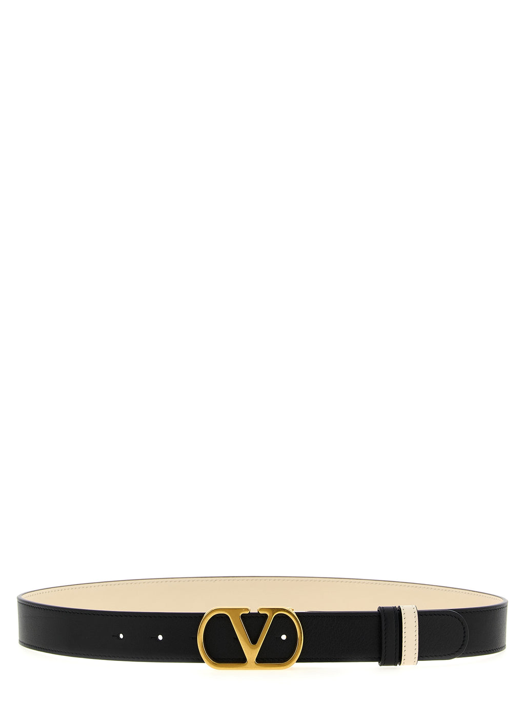 Valentino Garavani Black/Cream Reversible Leather VLogo Belt 3cm