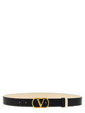 Valentino Garavani Black/Cream Reversible Leather VLogo Belt 3cm