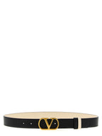 Valentino Garavani Black/Cream Reversible Leather VLogo Belt 3cm
