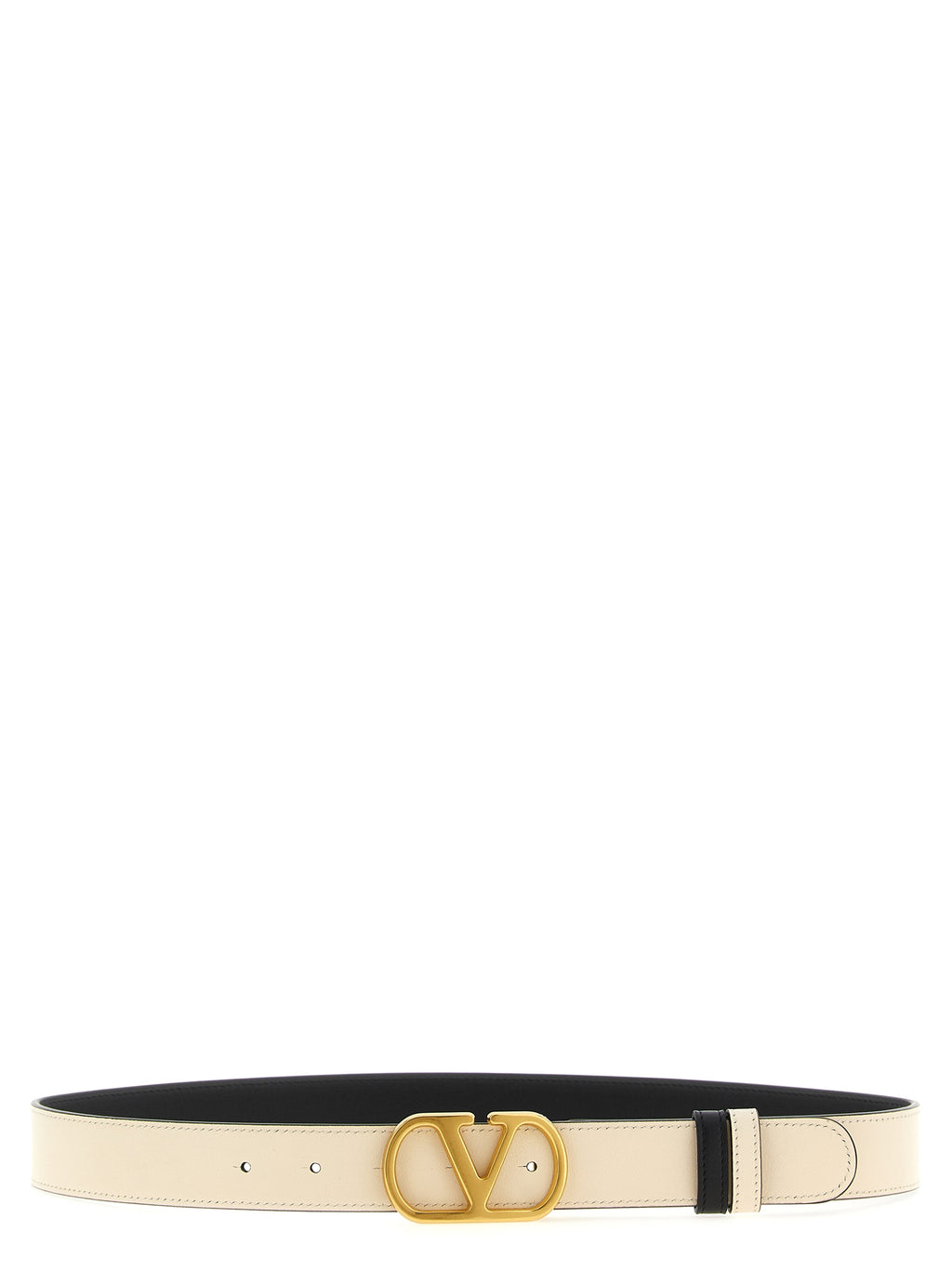 Valentino Garavani Black/Cream Reversible Leather VLogo Belt 3cm