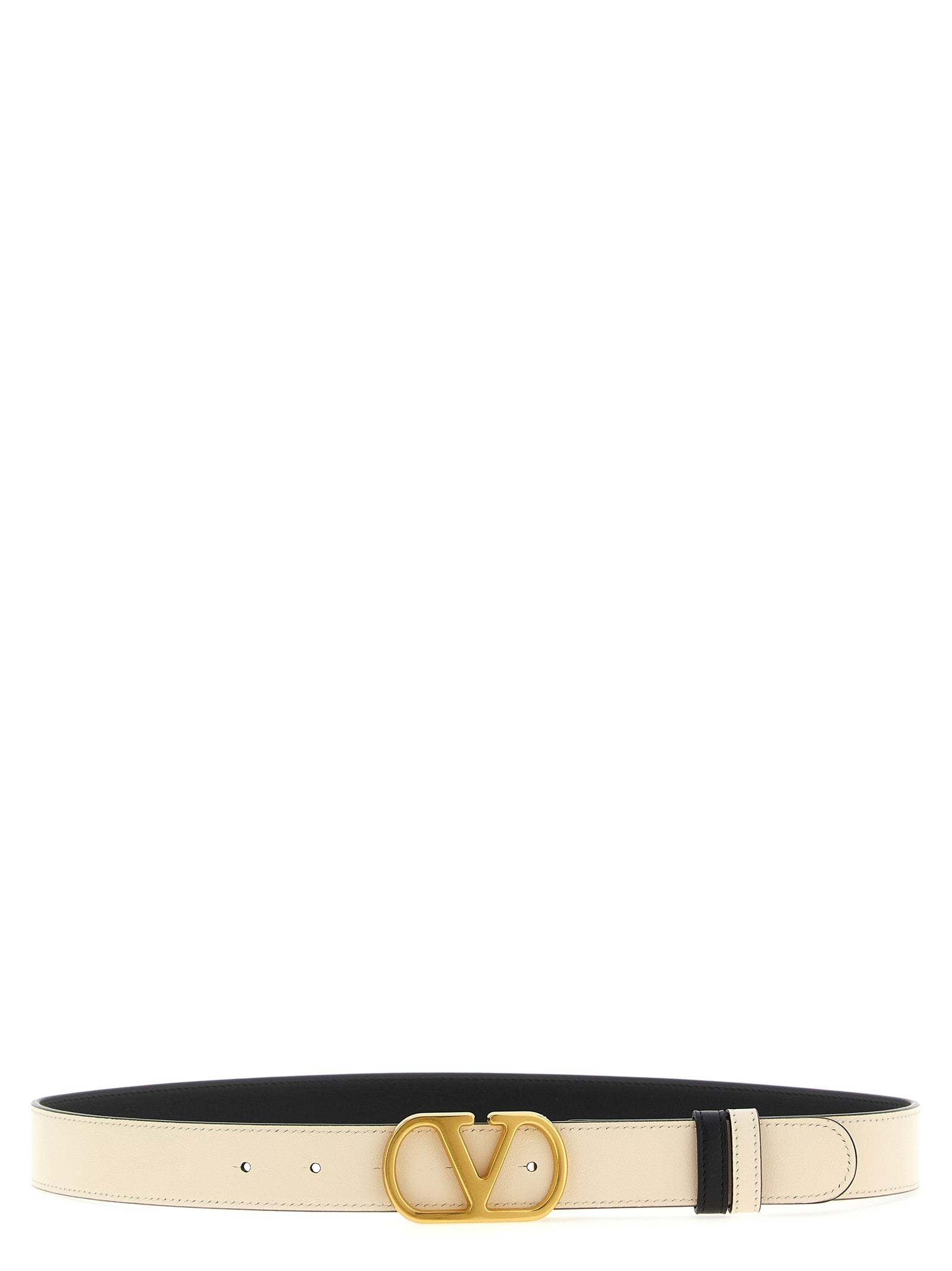 Valentino Garavani Black/Cream Reversible Leather VLogo Belt 3cm