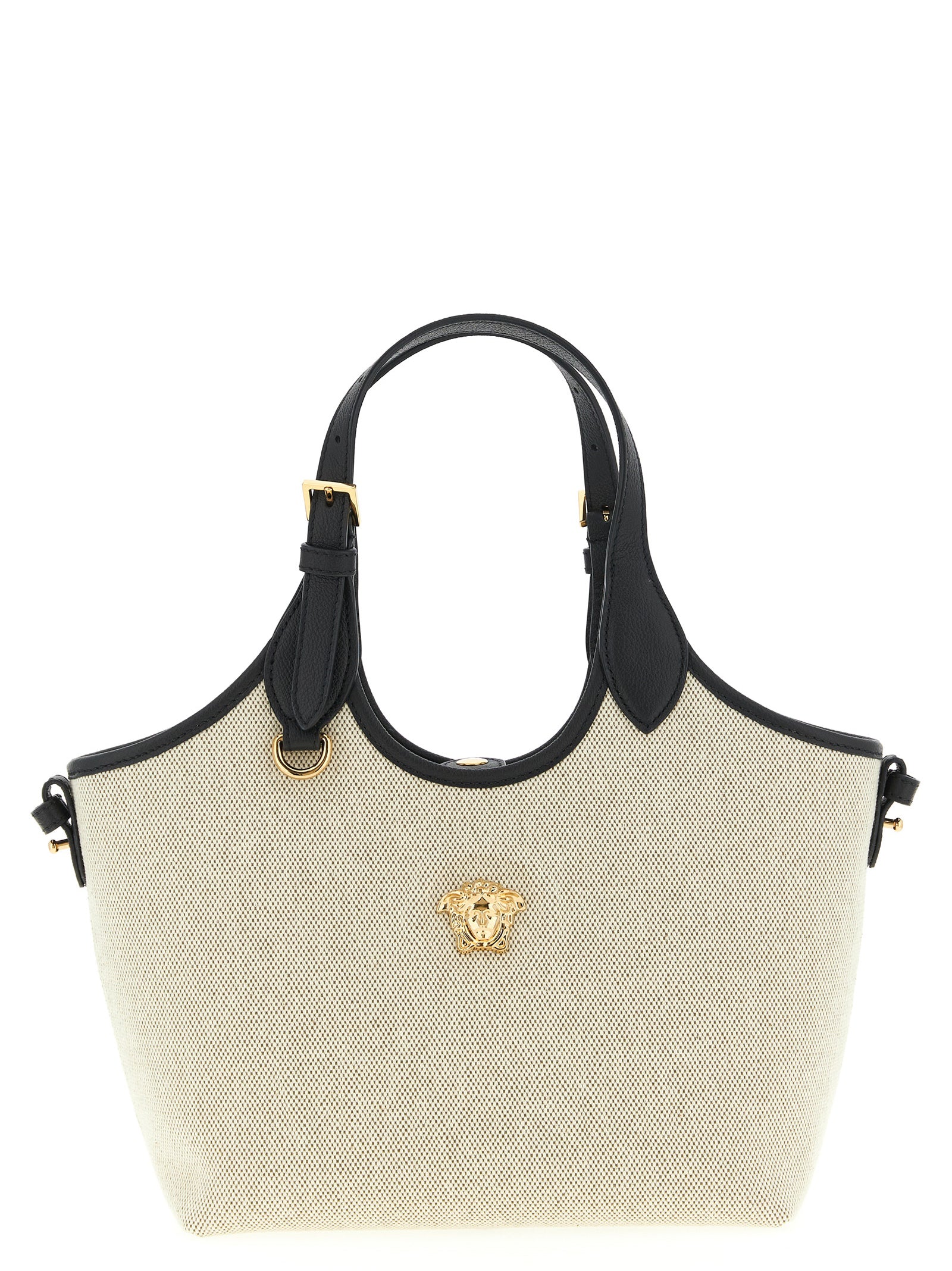 Versace La Medusa Mini Canvas Tote Bag Natural