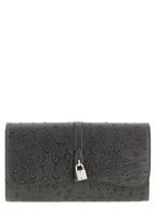 Stella McCartney Ryder Ostrich-Effect Chain Wallet Black
