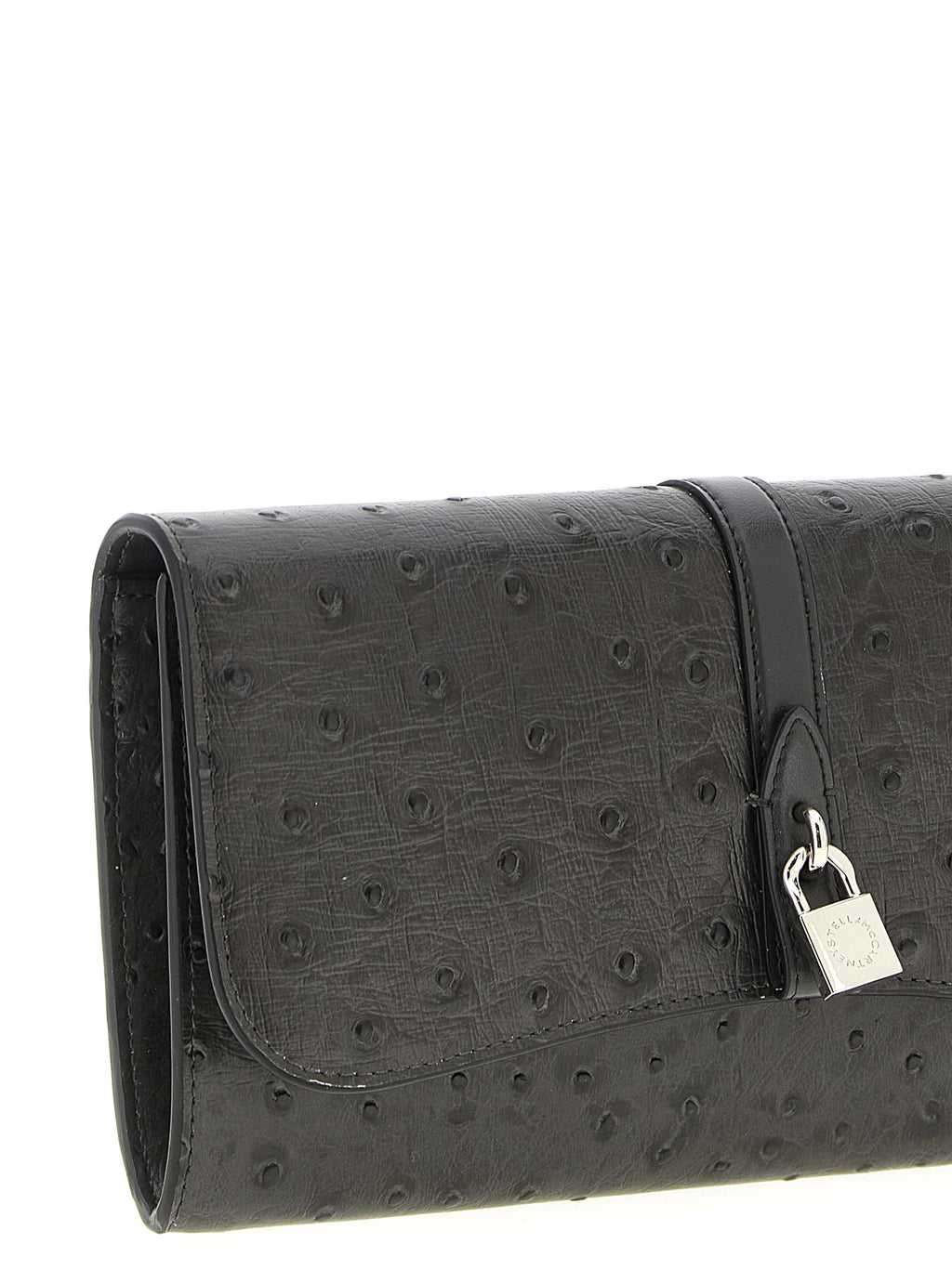 Stella McCartney Ryder Ostrich-Effect Chain Wallet Black