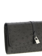 Stella McCartney Ryder Ostrich-Effect Chain Wallet Black