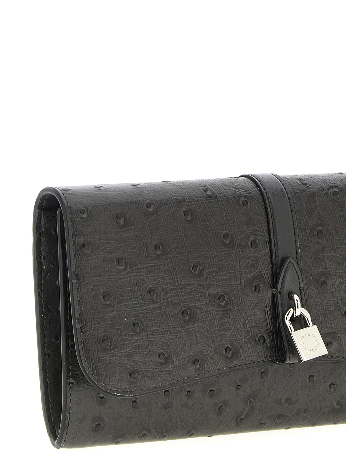 Stella McCartney Ryder Ostrich-Effect Chain Wallet Black