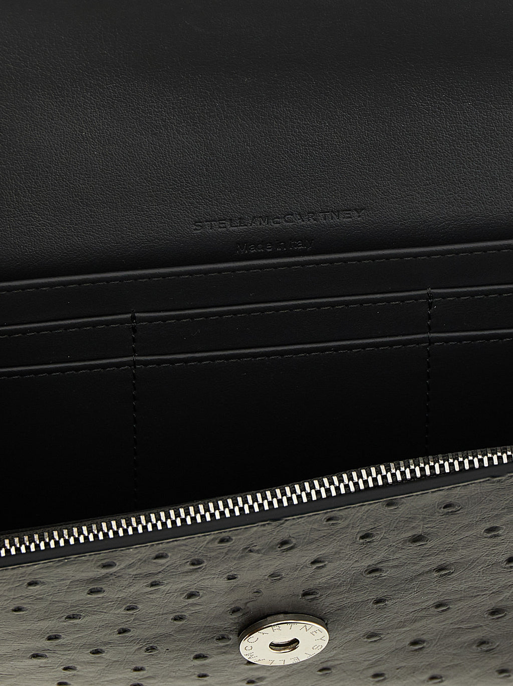 Stella McCartney Ryder Ostrich-Effect Chain Wallet Black
