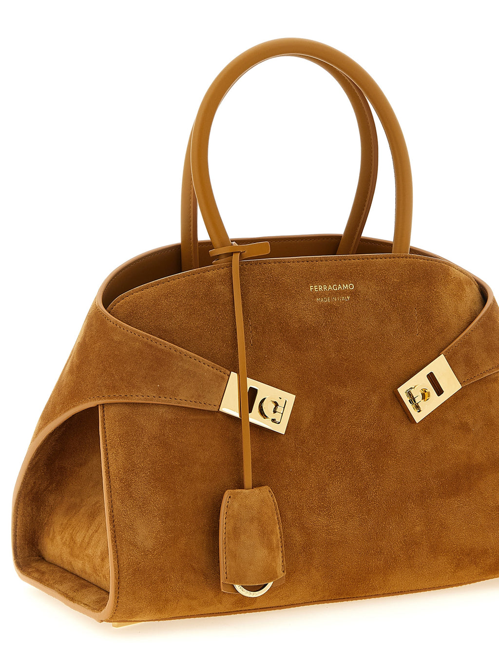 Ferragamo Hug TH S Brown Suede Leather Handbag