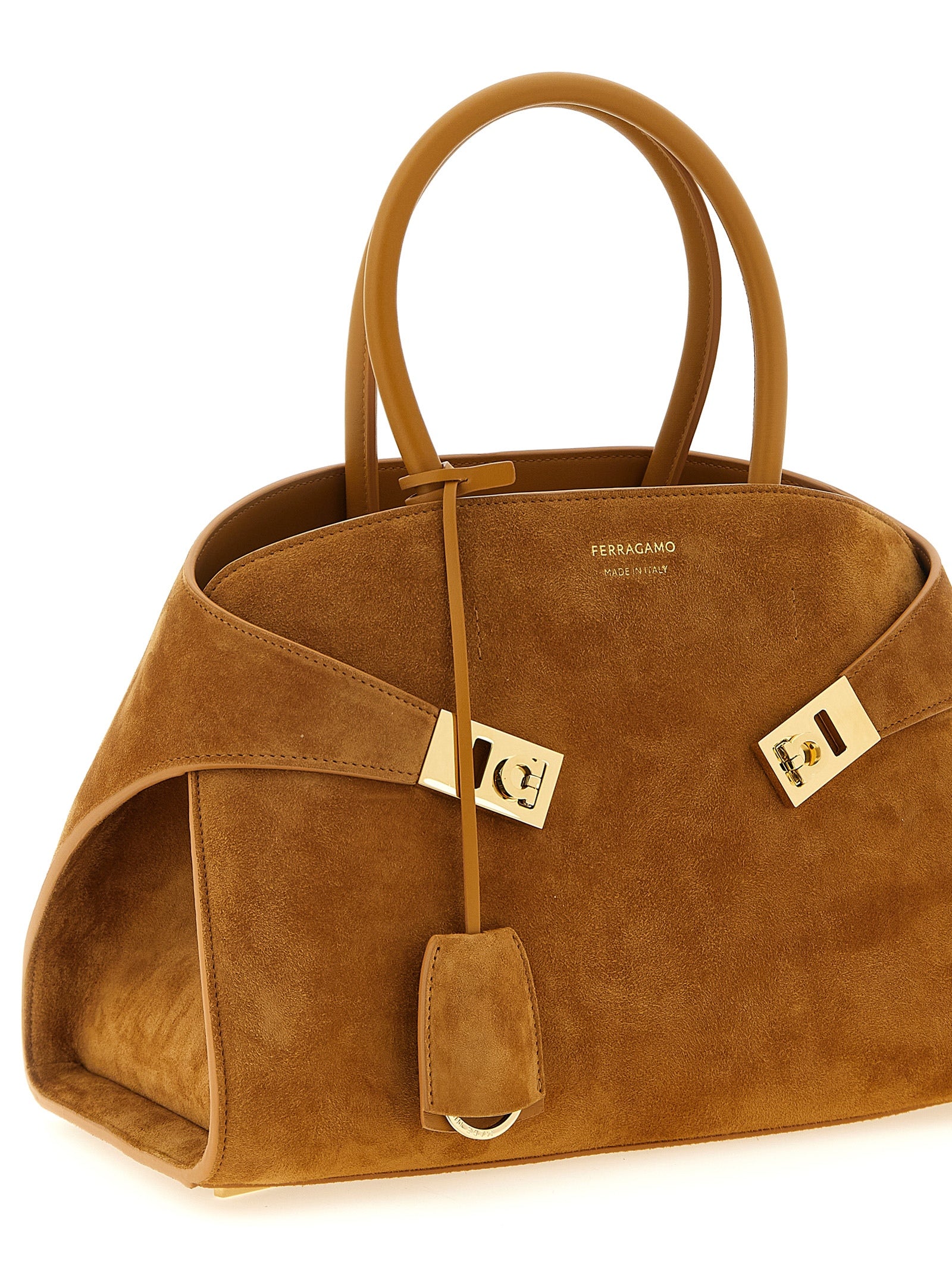 Ferragamo Hug TH S Brown Suede Leather Handbag