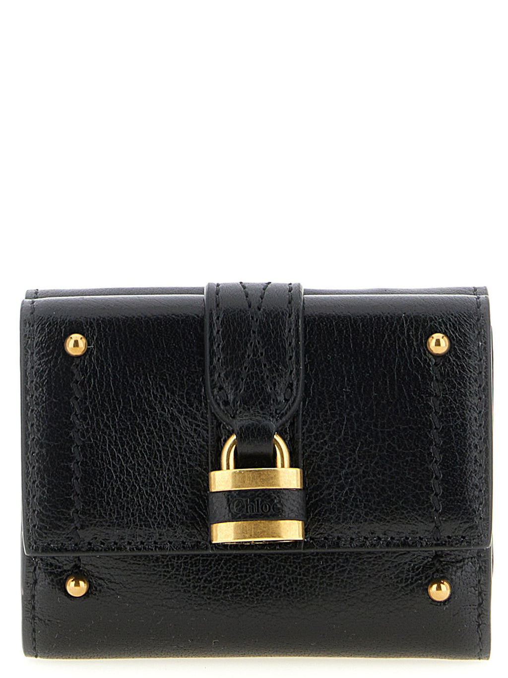 Chloé Mini Paddington Black Grained Leather Tri-Fold Wallet