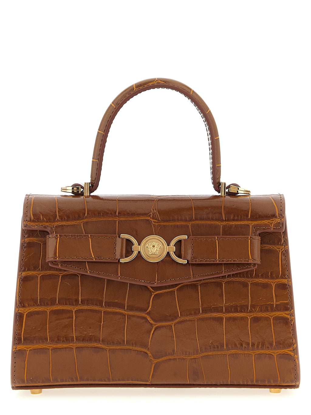 Versace Medusa '95 Croc-Embossed Handbag Cognac