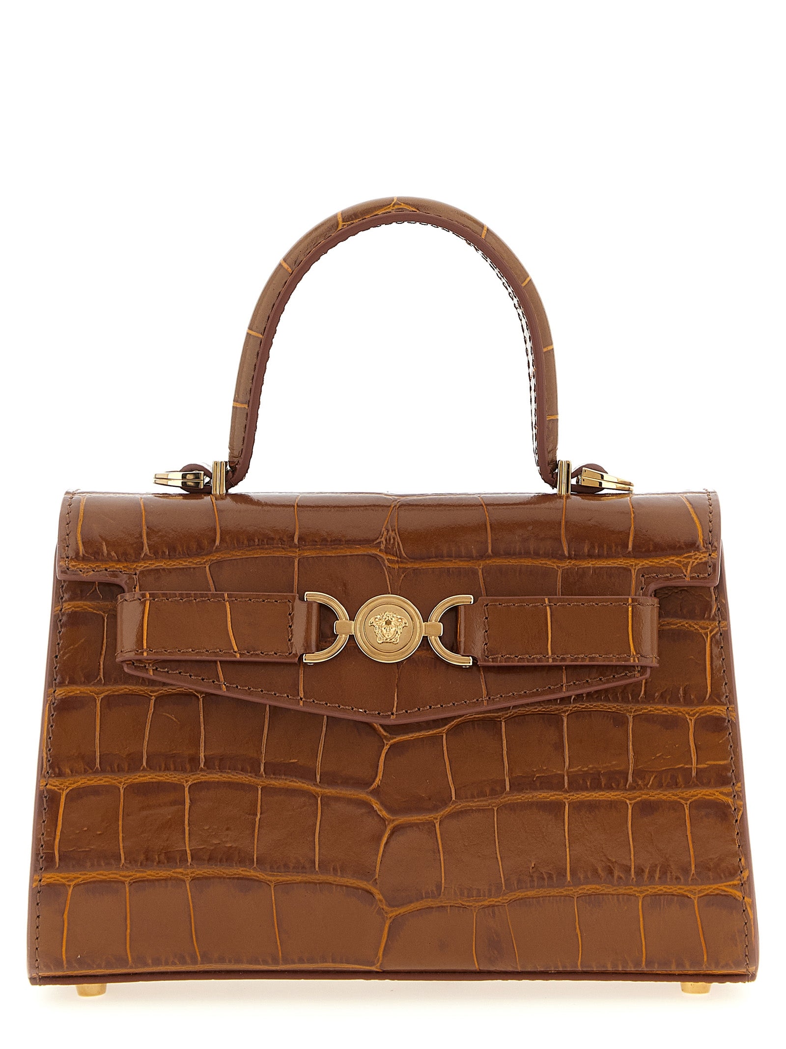 Versace Medusa '95 Croc-Embossed Handbag Cognac