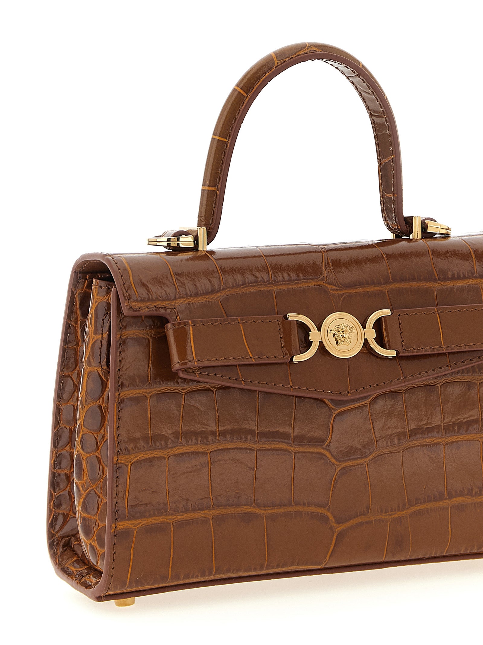 Versace Medusa '95 Croc-Embossed Handbag Cognac
