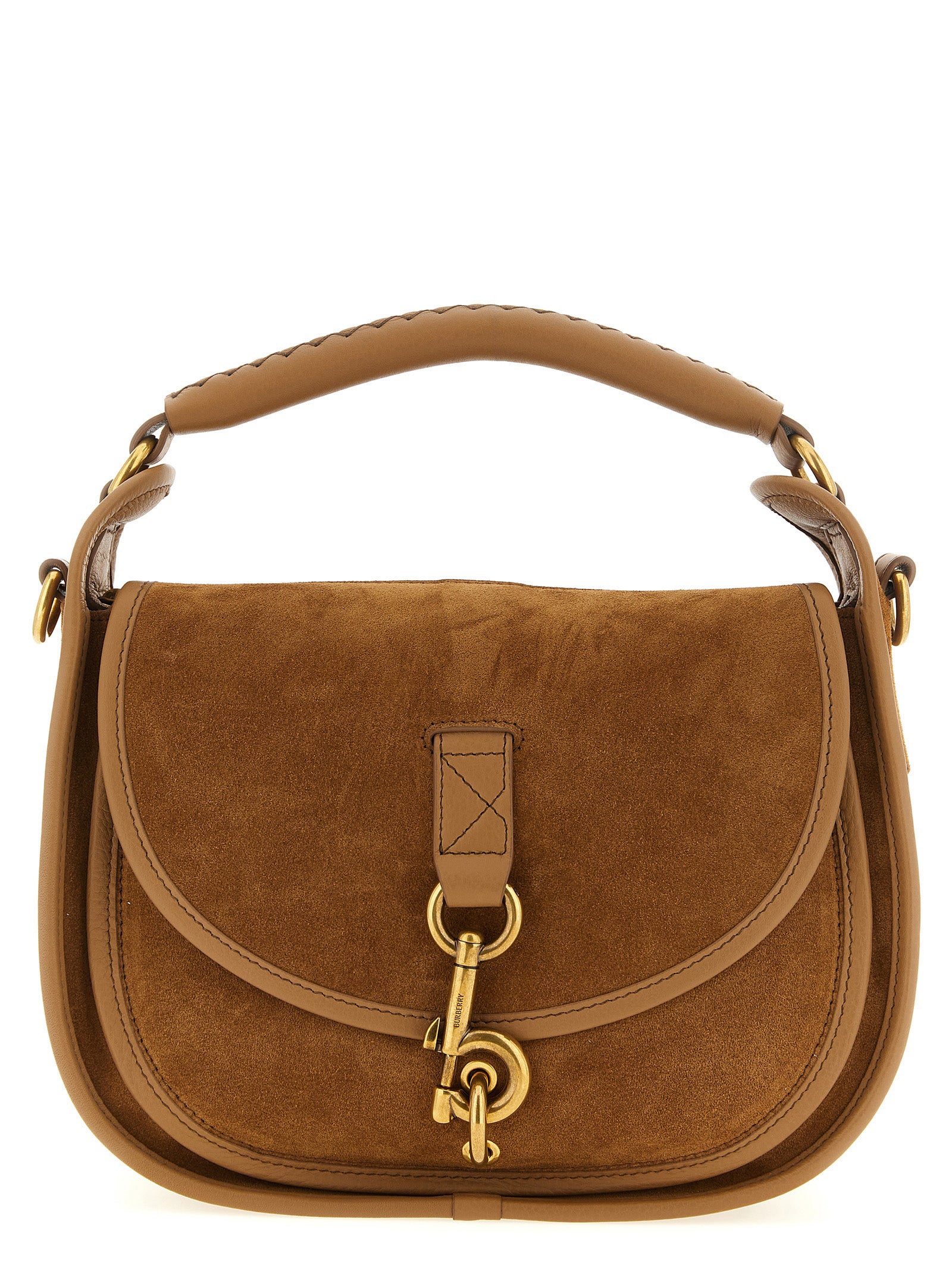 Burberry B Clip Small Suede Handbag Tan