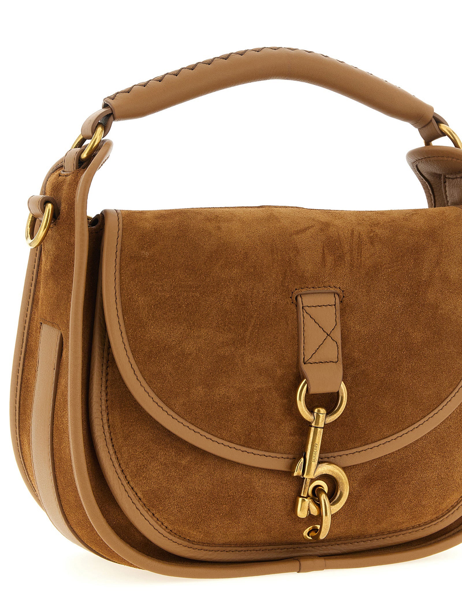Burberry B Clip Small Suede Handbag Tan